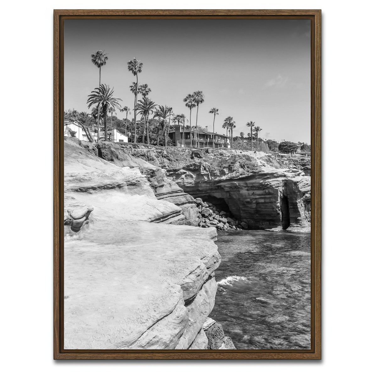 AUTO-MOCKUP WHITE | SAN DIEGO Monochrome Sunset Cliffs | 1 Piece | Walnut Framed Canvas | group=3x4