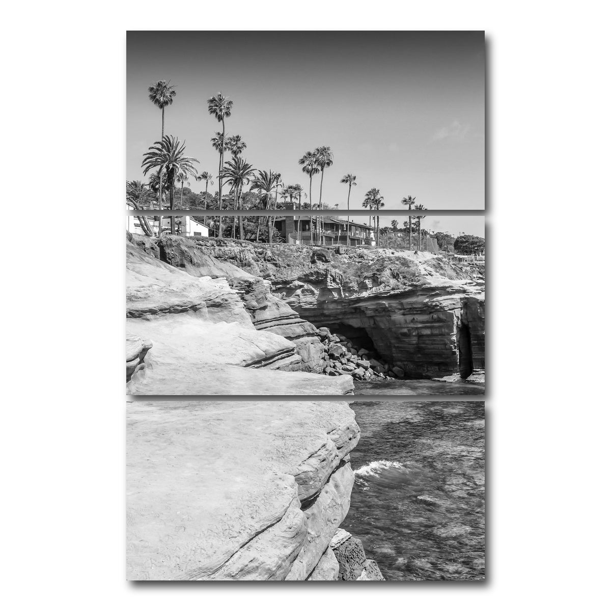 AUTO-MOCKUP WHITE | SAN DIEGO Monochrome Sunset Cliffs | 3 Piece | Gallery Wrap Canvas | group=12x24_stacked