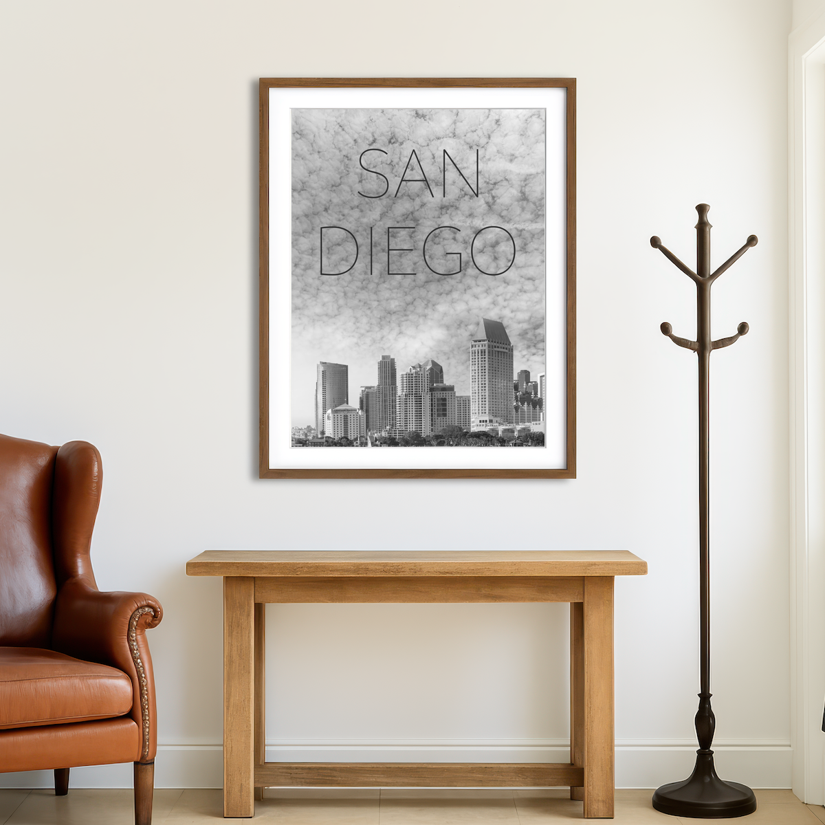 AUTO-MOCKUP ROOM | San Diego Skyline Text Wall Art