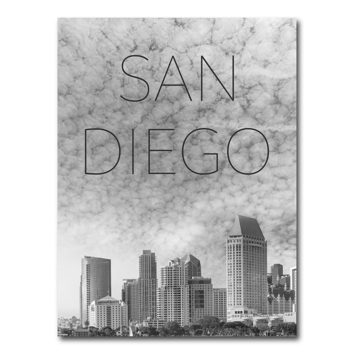 AUTO-MOCKUP WHITE | SAN DIEGO Skyline Text | 1 Piece | Gallery Wrap Canvas | group=3x4