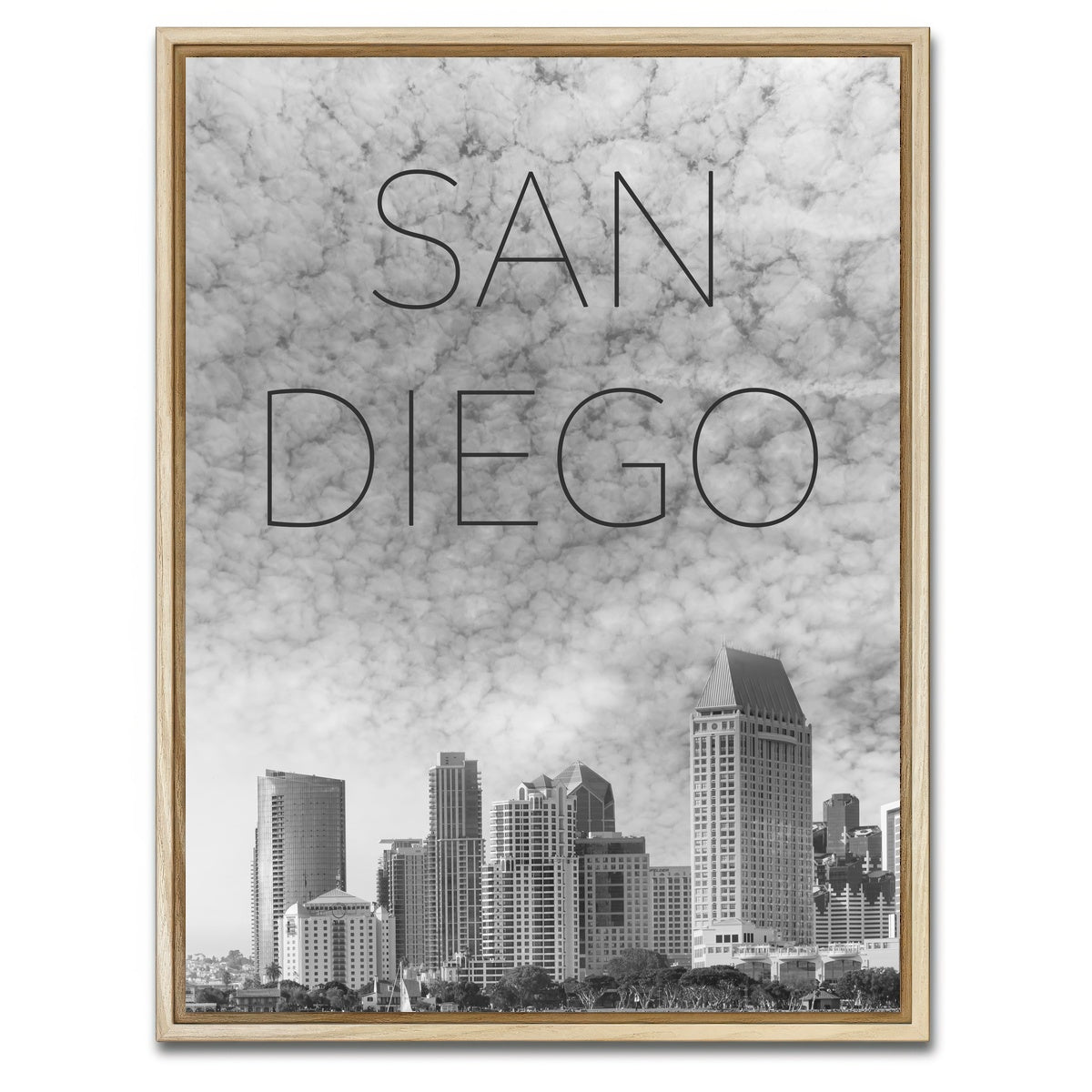 AUTO-MOCKUP WHITE | SAN DIEGO Skyline Text | 1 Piece | Natural Framed Canvas | group=3x4