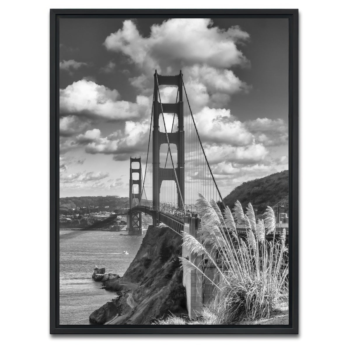 AUTO-MOCKUP WHITE | SAN FRANCISCO Golden Gate Bridge Grayscale | 1 Piece | Black Framed Canvas | group=3x4