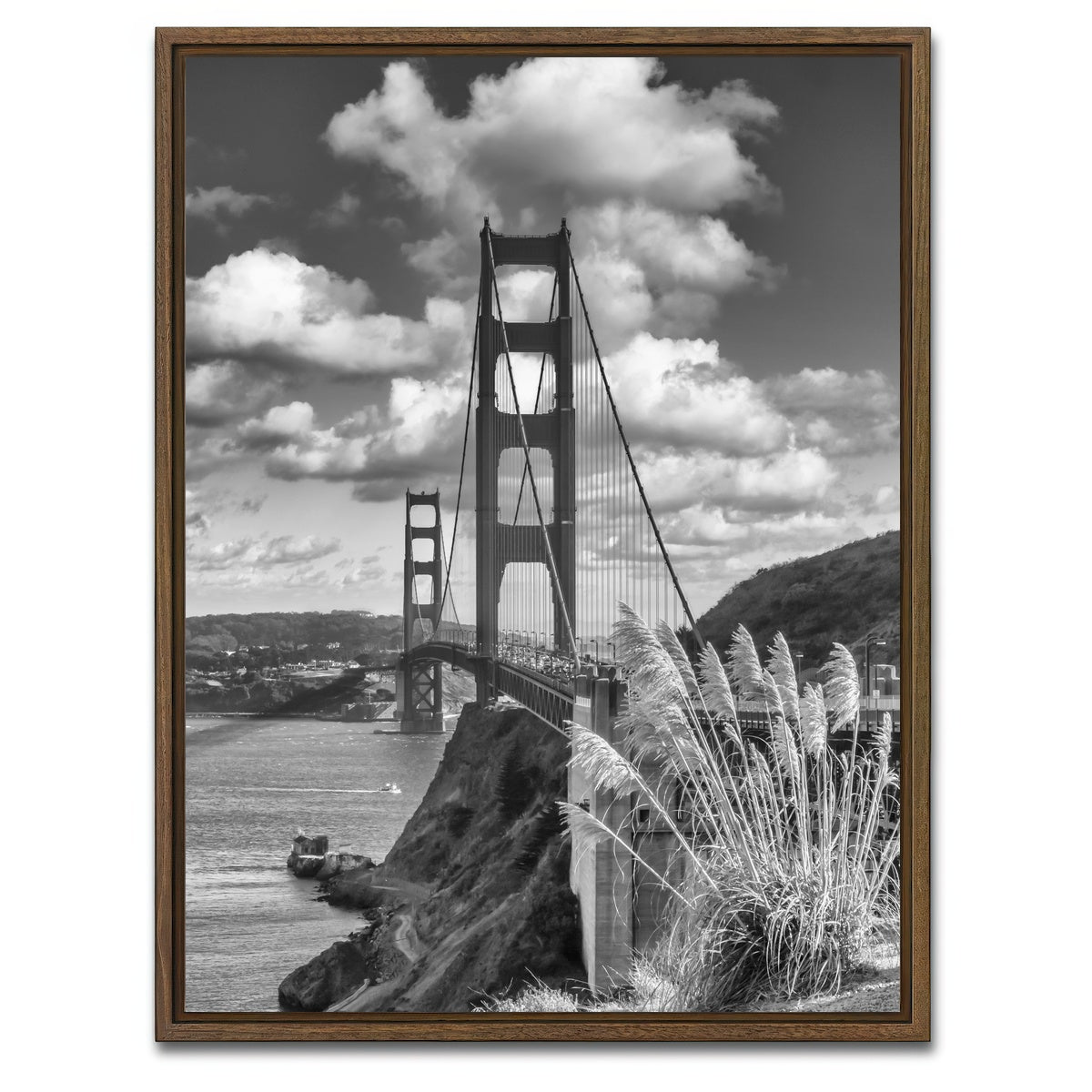 AUTO-MOCKUP WHITE | SAN FRANCISCO Golden Gate Bridge Grayscale | 1 Piece | Walnut Framed Canvas | group=3x4