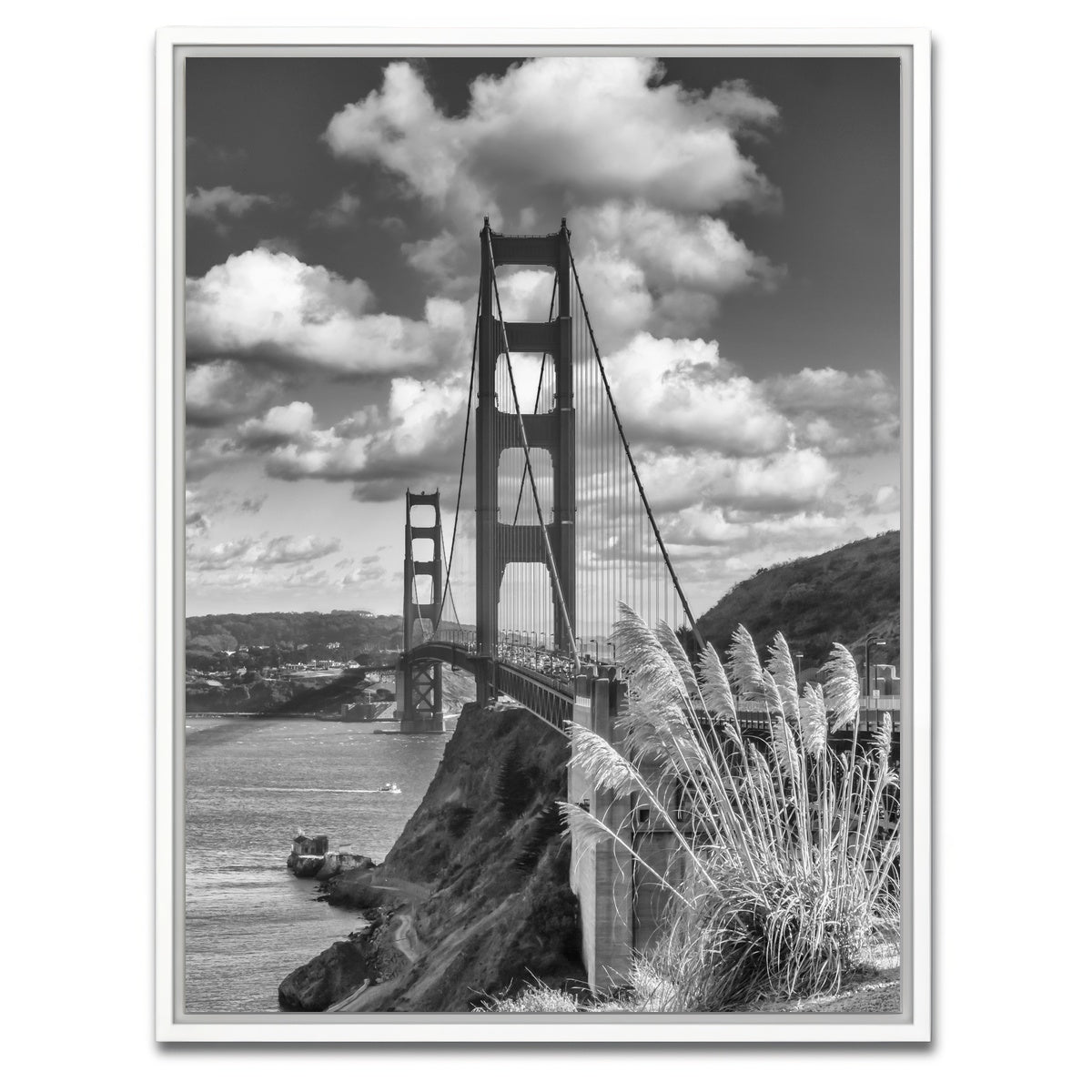 AUTO-MOCKUP WHITE | SAN FRANCISCO Golden Gate Bridge Grayscale | 1 Piece | White Framed Canvas | group=3x4