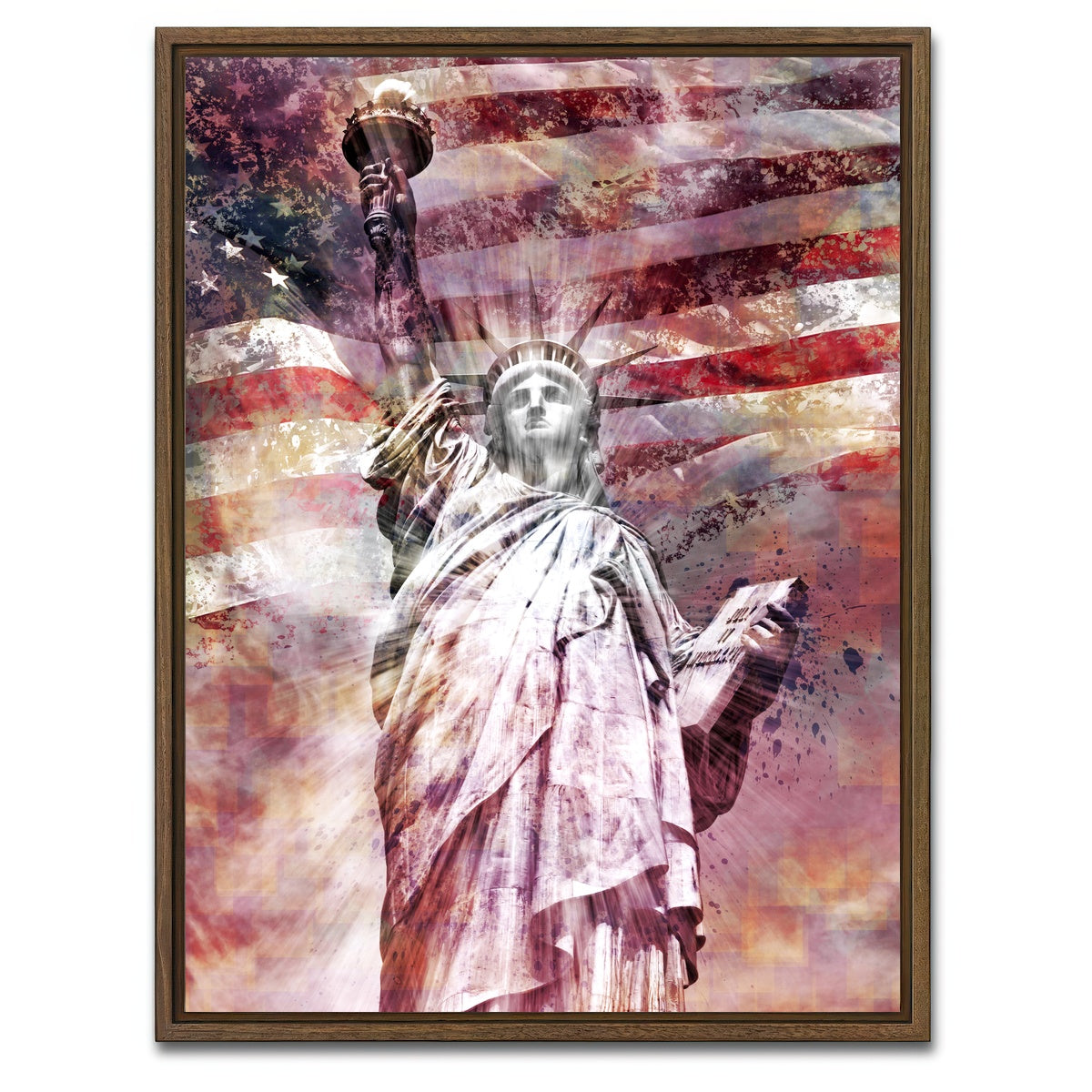AUTO-MOCKUP WHITE | STATUE OF LIBERTY - Red | 1 Piece | Walnut Framed Canvas | group=3x4