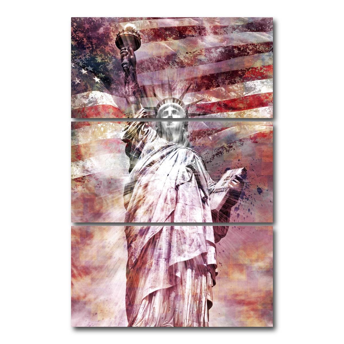 AUTO-MOCKUP WHITE | STATUE OF LIBERTY - Red | 3 Piece | Gallery Wrap Canvas | group=12x24_stacked