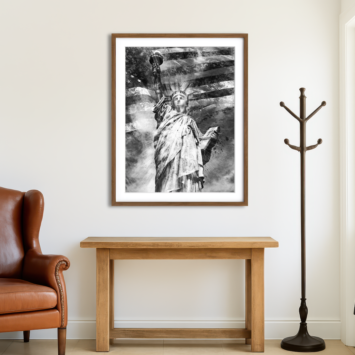 AUTO-MOCKUP ROOM | Statue Of Liberty Monochrome Wall Art