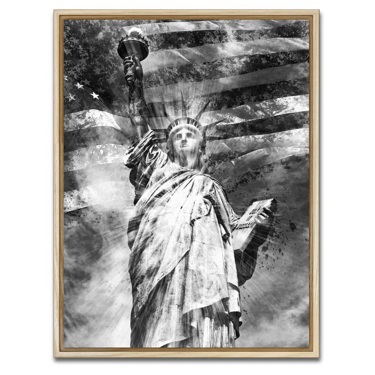AUTO-MOCKUP WHITE | STATUE OF LIBERTY Monochrome | 1 Piece | Natural Framed Canvas | group=3x4
