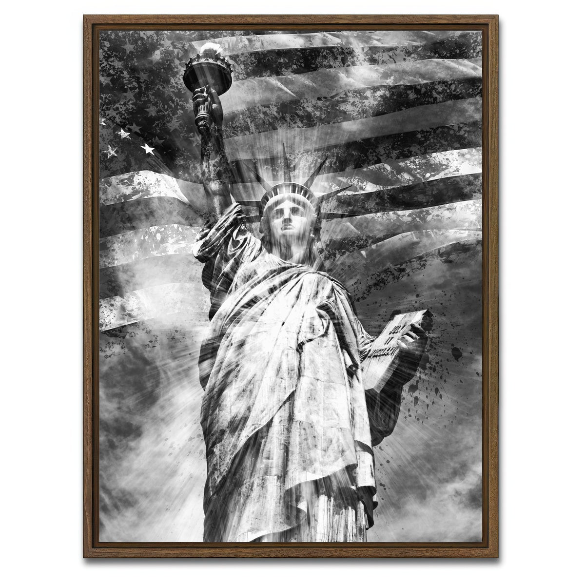 AUTO-MOCKUP WHITE | STATUE OF LIBERTY Monochrome | 1 Piece | Walnut Framed Canvas | group=3x4