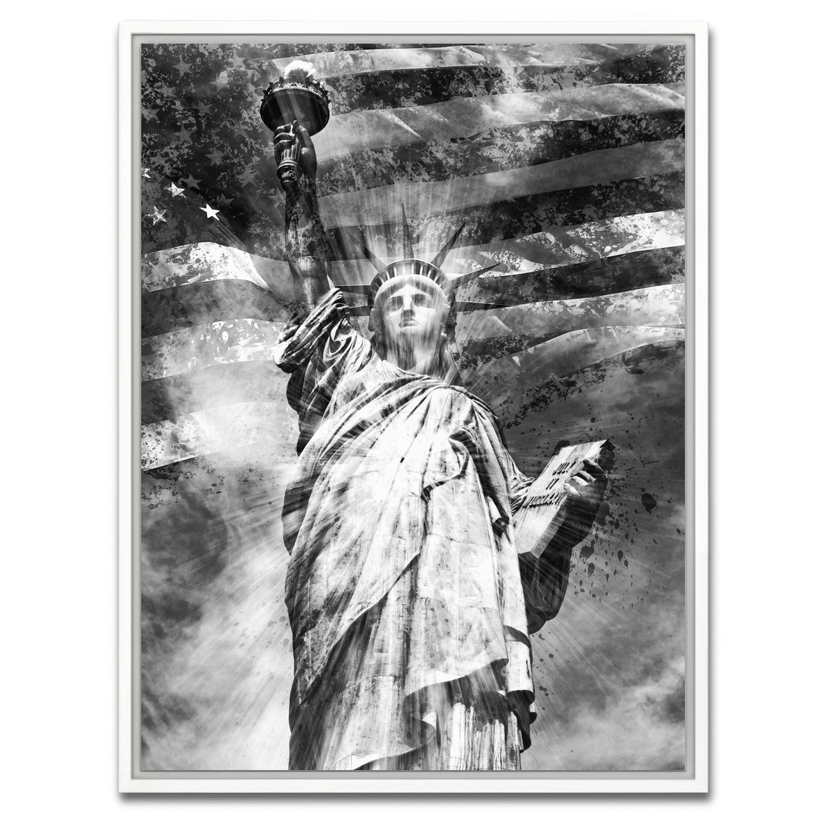 AUTO-MOCKUP WHITE | STATUE OF LIBERTY Monochrome | 1 Piece | White Framed Canvas | group=3x4
