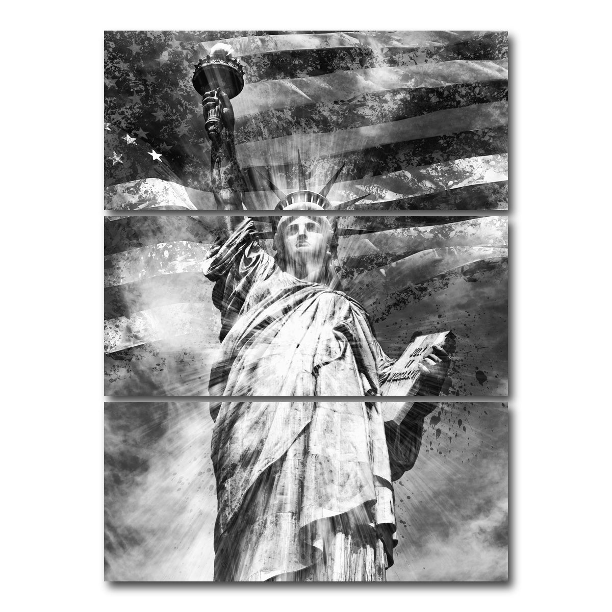AUTO-MOCKUP WHITE | STATUE OF LIBERTY Monochrome | 3 Piece | Gallery Wrap Canvas | group=8x18_stacked