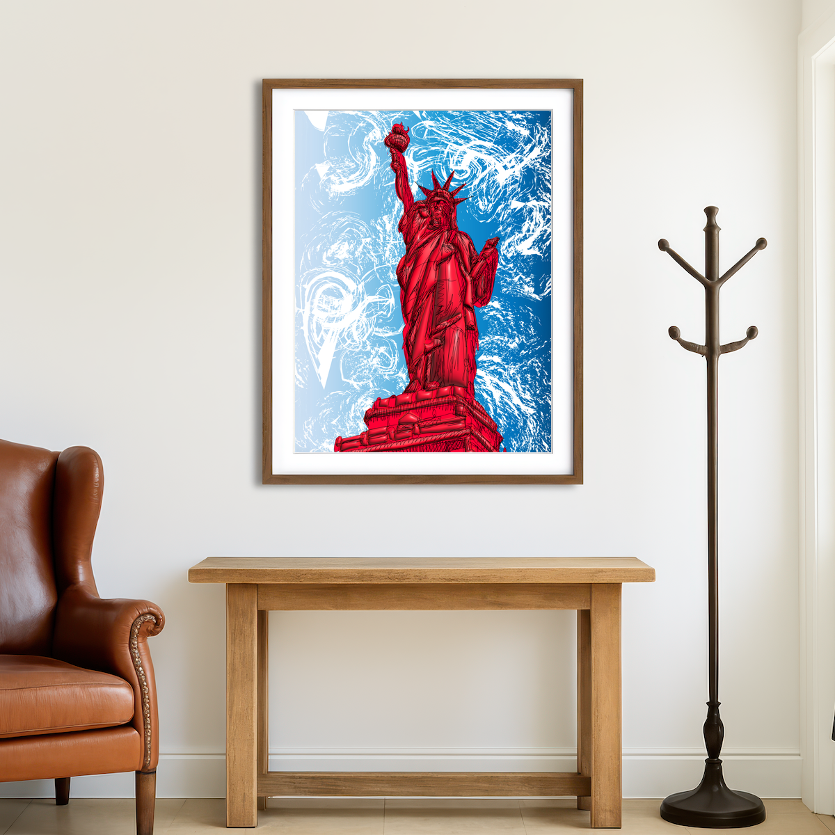 AUTO-MOCKUP ROOM | Statue of Liberty Red Wall Art