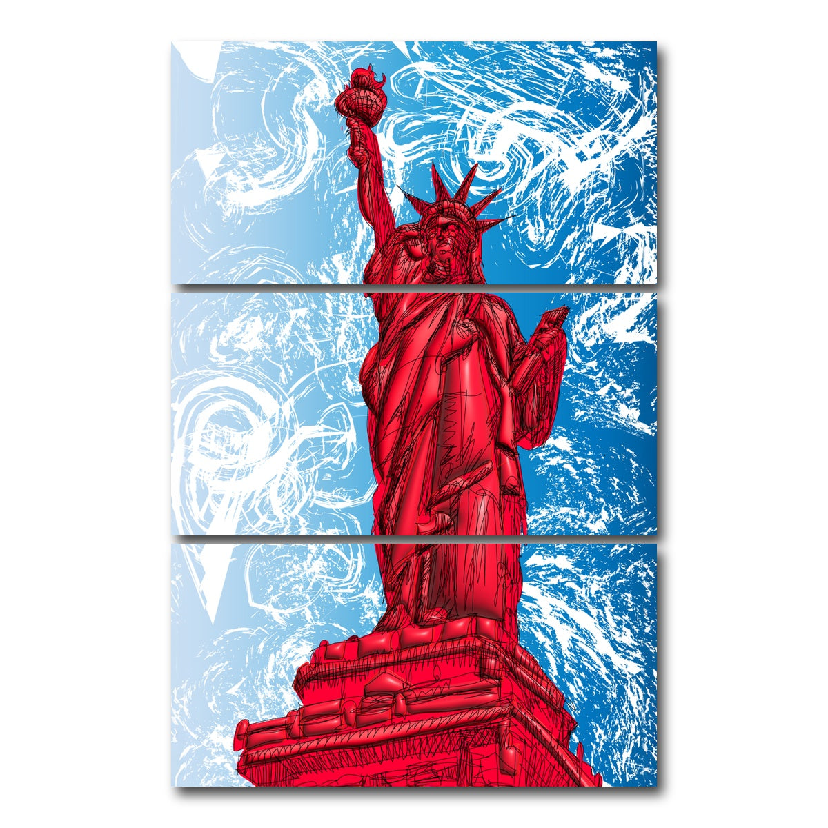 AUTO-MOCKUP WHITE | STATUE OF LIBERTY Red | 3 Piece | Gallery Wrap Canvas | group=12x24_stacked