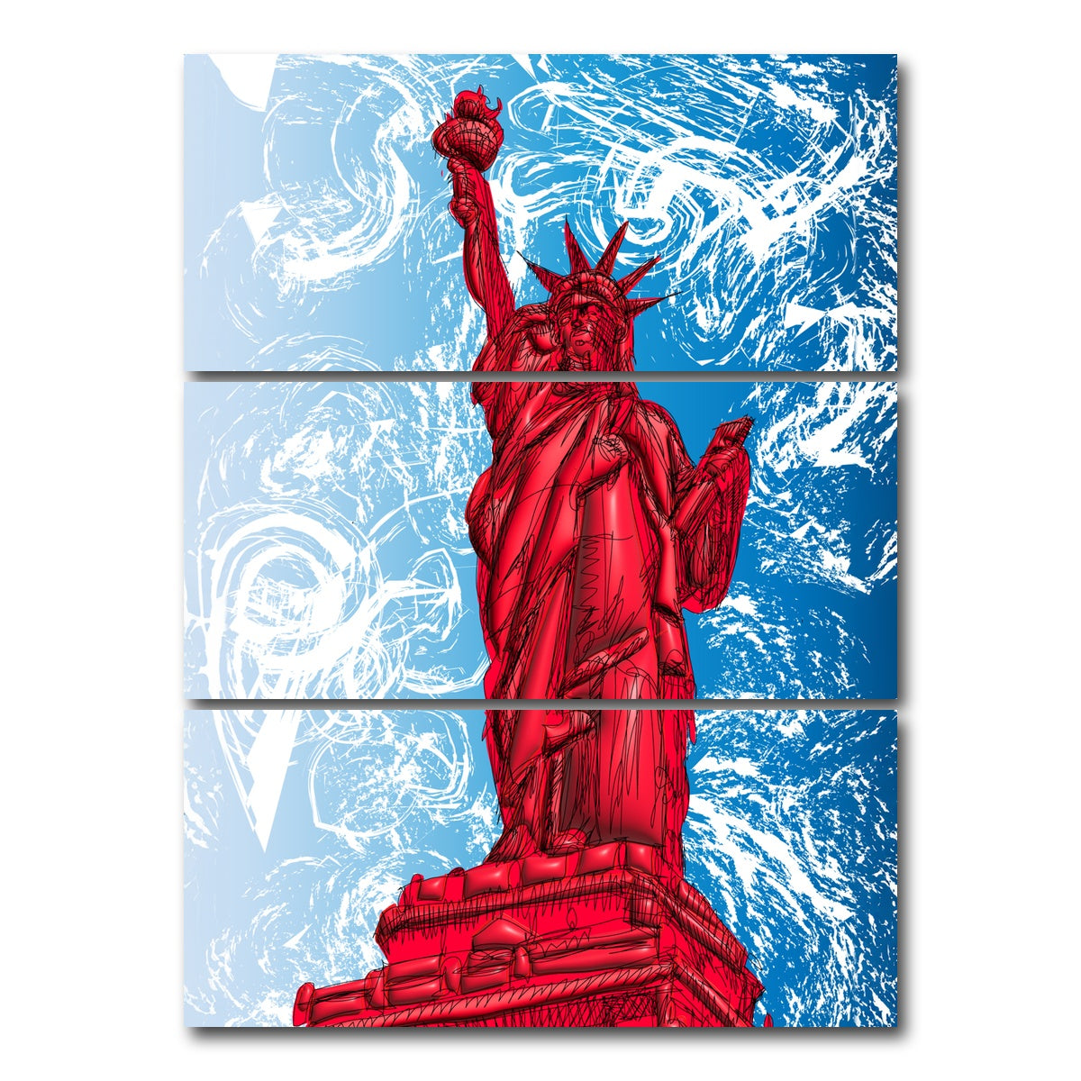 AUTO-MOCKUP WHITE | STATUE OF LIBERTY Red | 3 Piece | Gallery Wrap Canvas | group=8x18_stacked