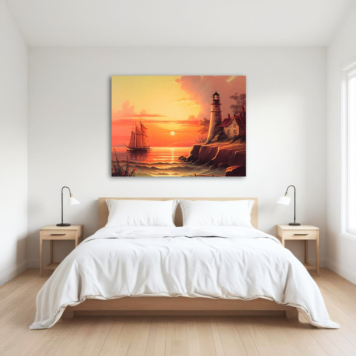 AUTO-MOCKUP ROOM | Sailing Past a Lighthouse and Sunset