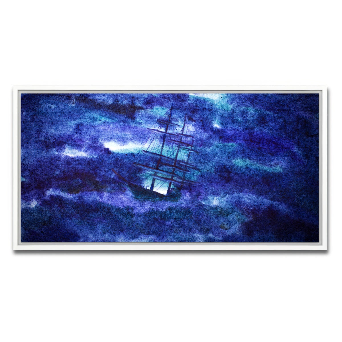 AUTO-MOCKUP WHITE | Sailing Ship in the Night Storm | 1 Piece | White Framed Canvas | group=2x1