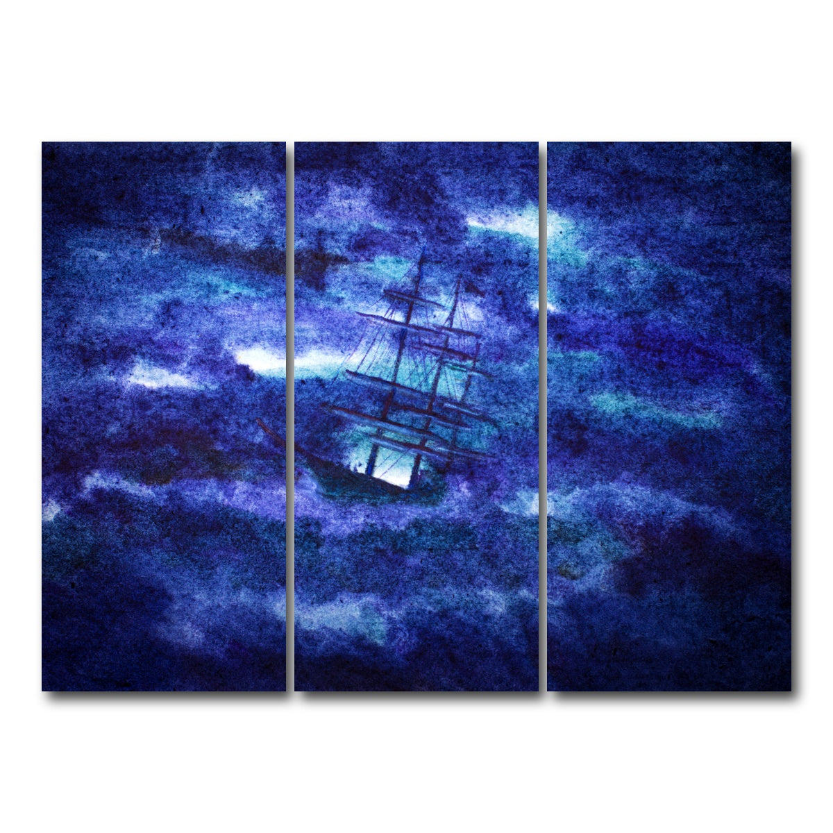 AUTO-MOCKUP WHITE | Sailing Ship in the Night Storm | 3 Piece | Gallery Wrap Canvas | group=8x18
