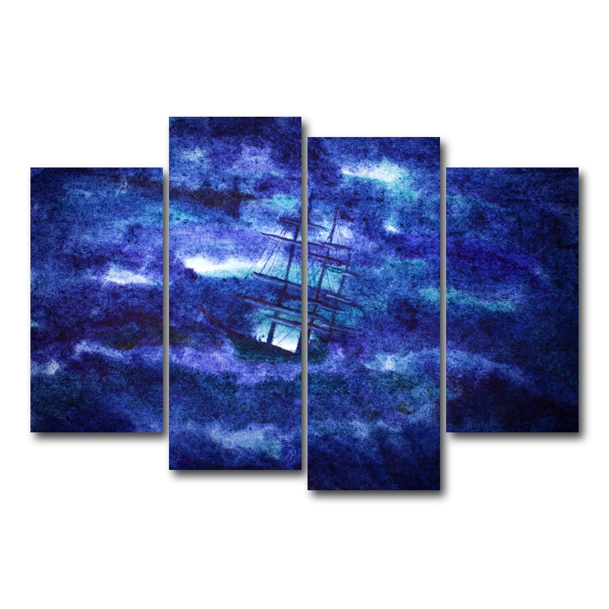 AUTO-MOCKUP WHITE | Sailing Ship in the Night Storm | 4 Piece | Gallery Wrap Canvas | group=4_short