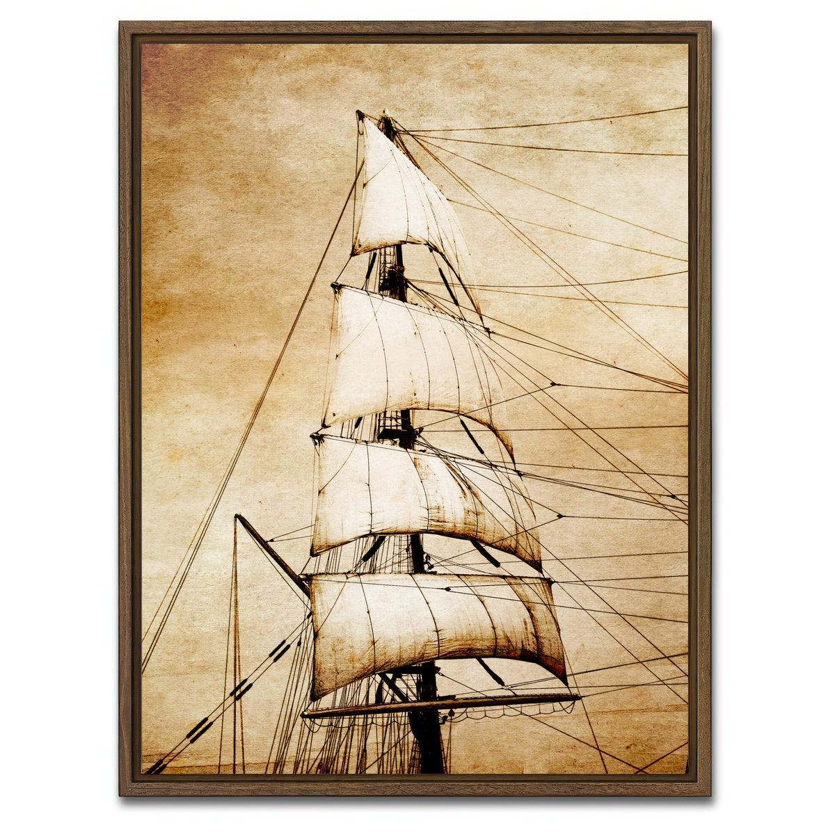 AUTO-MOCKUP WHITE | Sails on old paper | 1 Piece | Walnut Framed Canvas | group=3x4