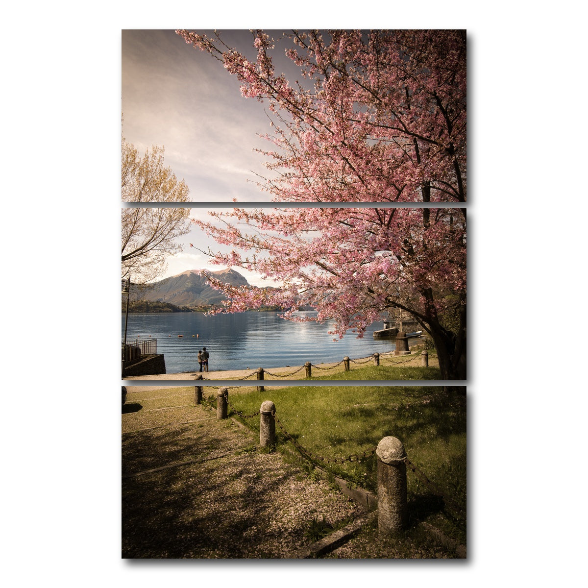 AUTO-MOCKUP WHITE | Sakura on Lake Como | 3 Piece | Gallery Wrap Canvas | group=12x24_stacked