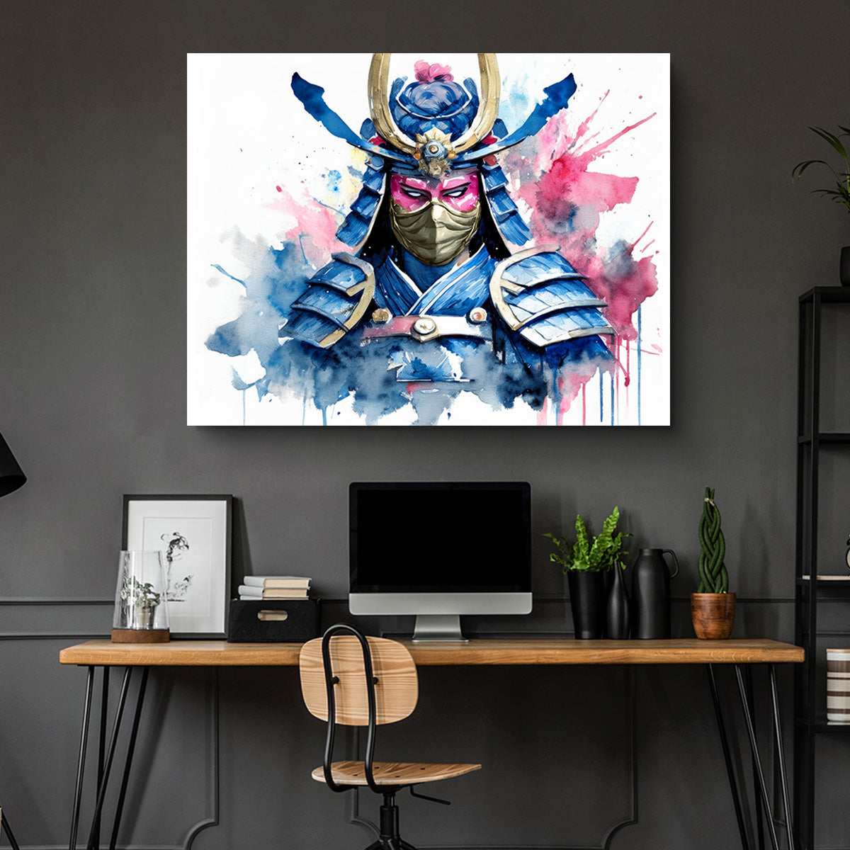 Samurai Watercolor Masked Wall Art