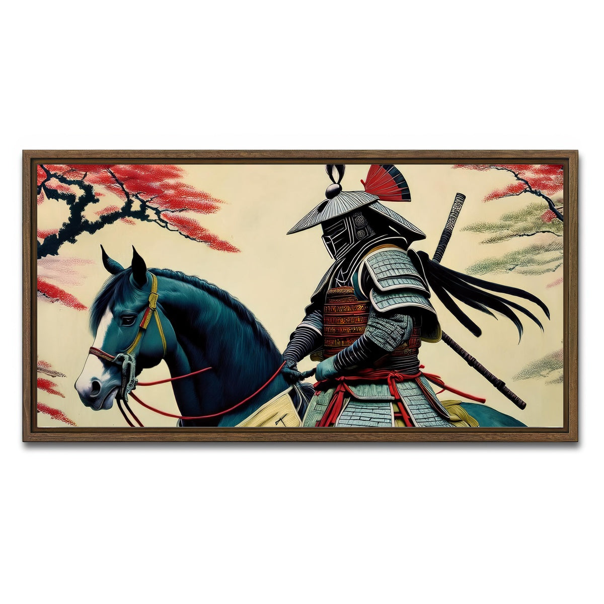 AUTO-MOCKUP WHITE | Samurai Art Horse | 1 Piece | Walnut Framed Canvas | group=2x1