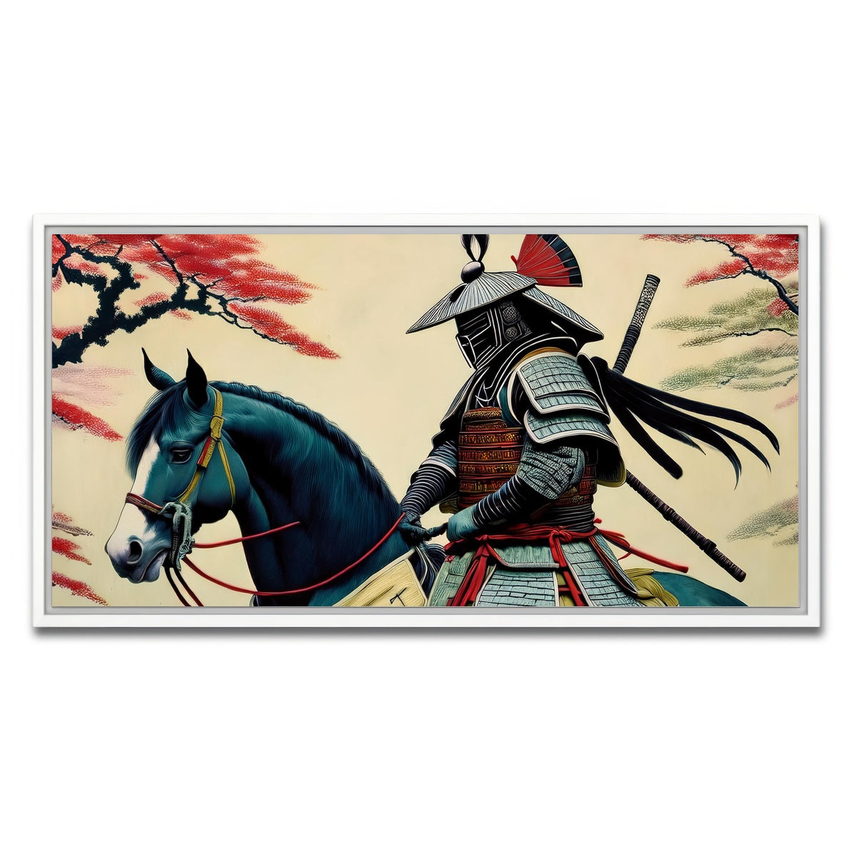 AUTO-MOCKUP WHITE | Samurai Art Horse | 1 Piece | White Framed Canvas | group=2x1
