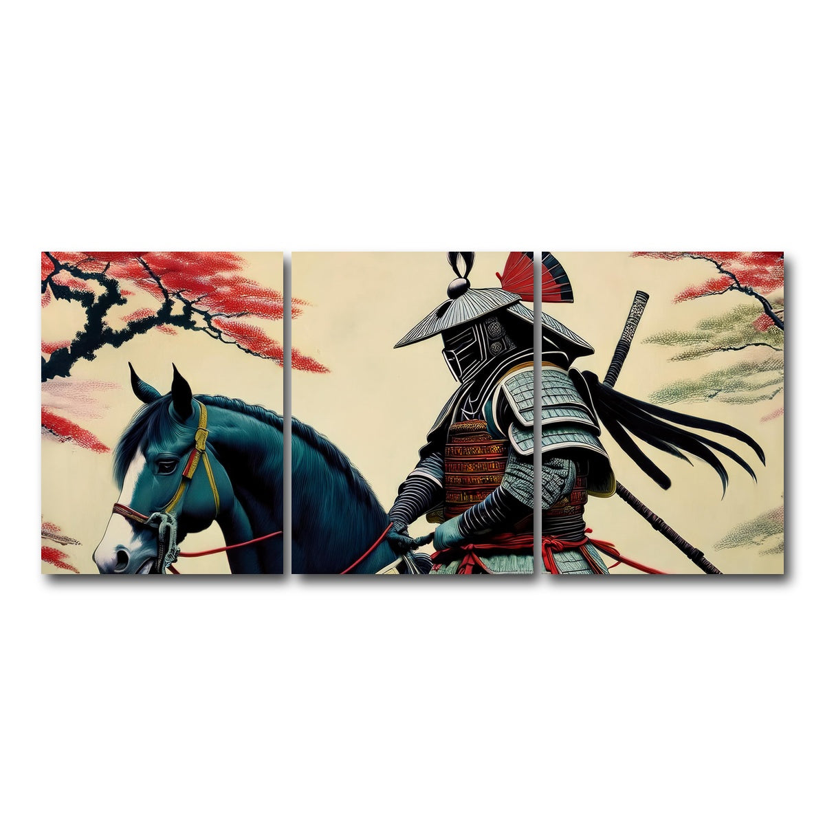 AUTO-MOCKUP WHITE | Samurai Art Horse | 3 Piece | Gallery Wrap Canvas | group=18x24