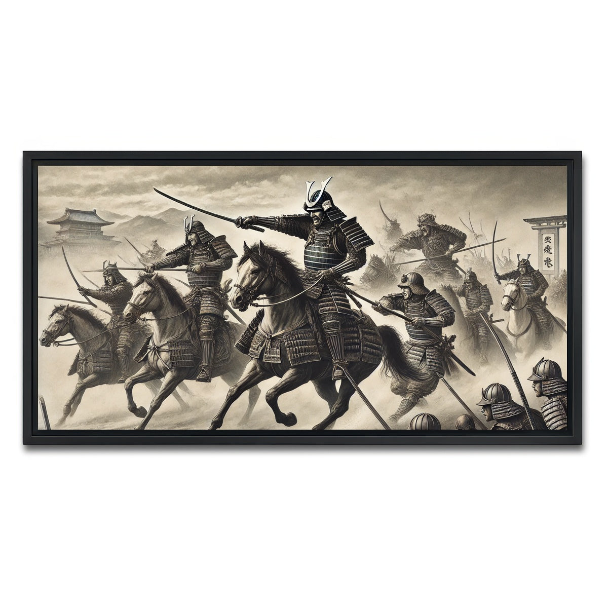 AUTO-MOCKUP WHITE | Samurai Battlefield Horses | 1 Piece | Black Framed Canvas | group=2x1
