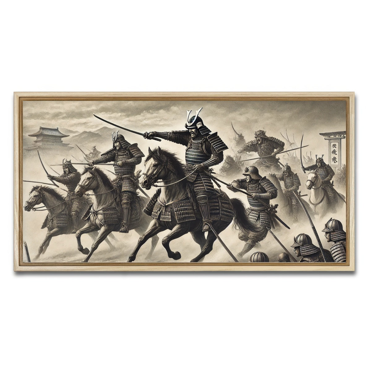 AUTO-MOCKUP WHITE | Samurai Battlefield Horses | 1 Piece | Natural Framed Canvas | group=2x1