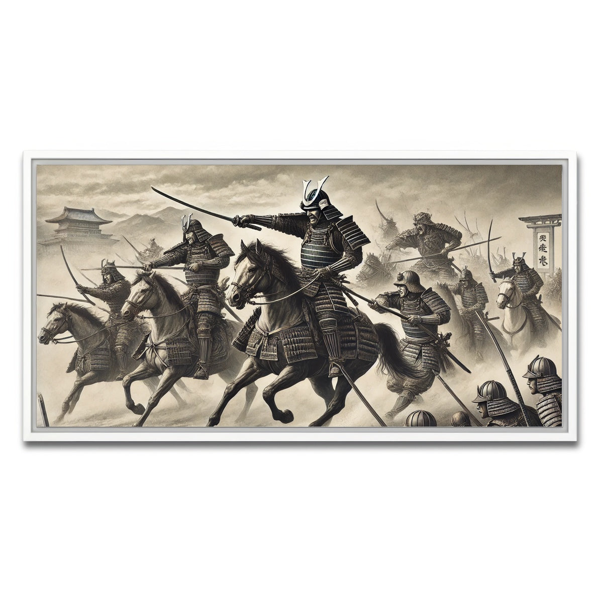 AUTO-MOCKUP WHITE | Samurai Battlefield Horses | 1 Piece | White Framed Canvas | group=2x1