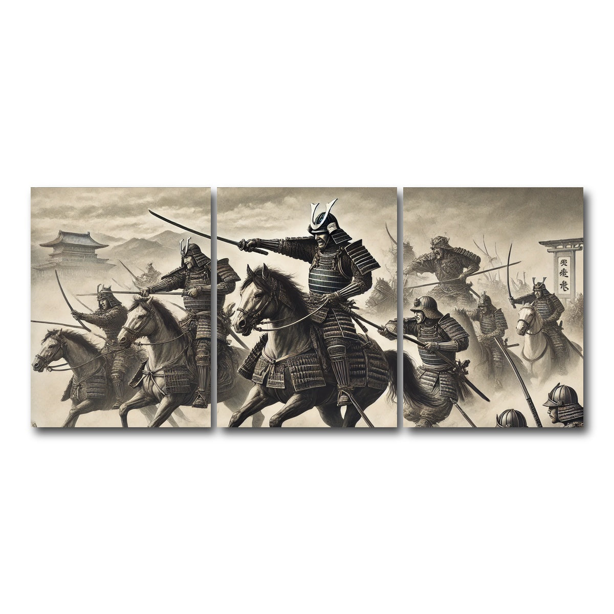 AUTO-MOCKUP WHITE | Samurai Battlefield Horses | 3 Piece | Gallery Wrap Canvas | group=18x24