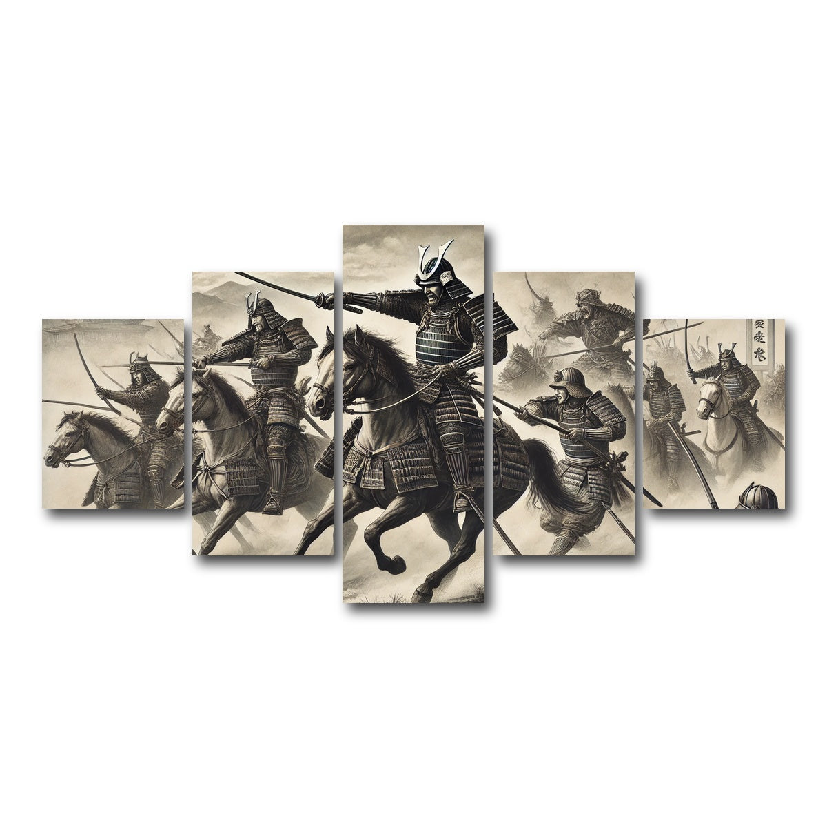 AUTO-MOCKUP WHITE | Samurai Battlefield Horses | 5 Piece | Gallery Wrap Canvas | group=5_short