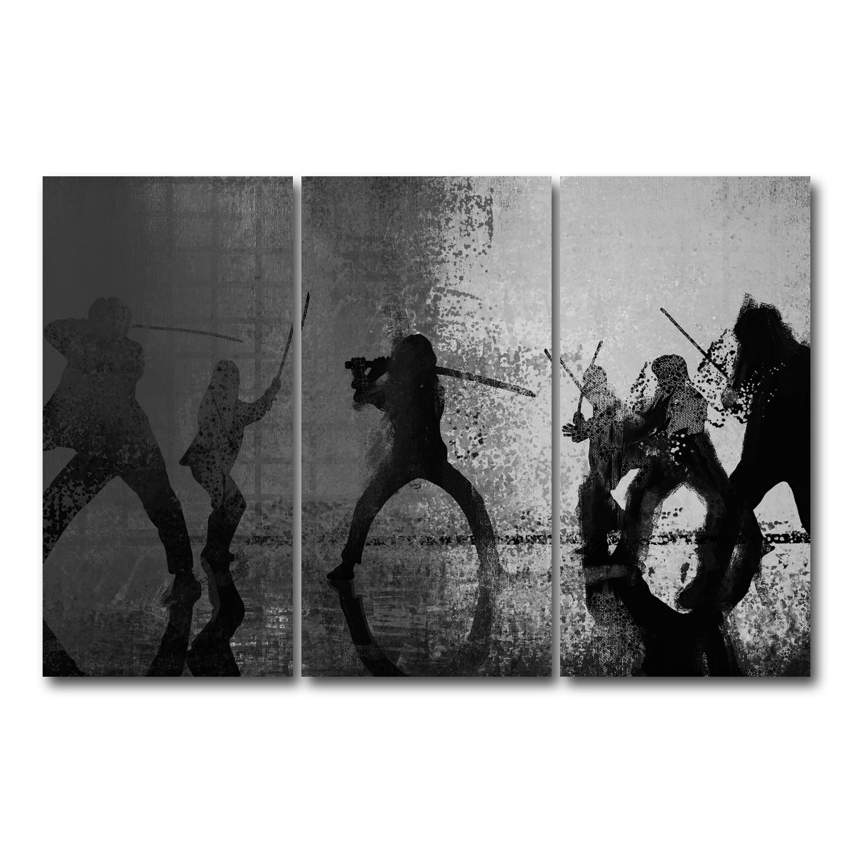 AUTO-MOCKUP WHITE | Samurai Bride in Black and White | 3 Piece | Gallery Wrap Canvas | group=12x24