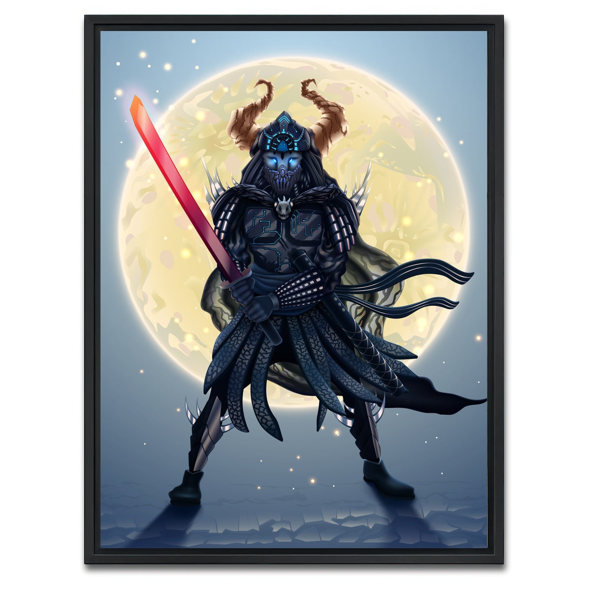 AUTO-MOCKUP WHITE | Samurai Over Moon | 1 Piece | Black Framed Canvas | group=3x4