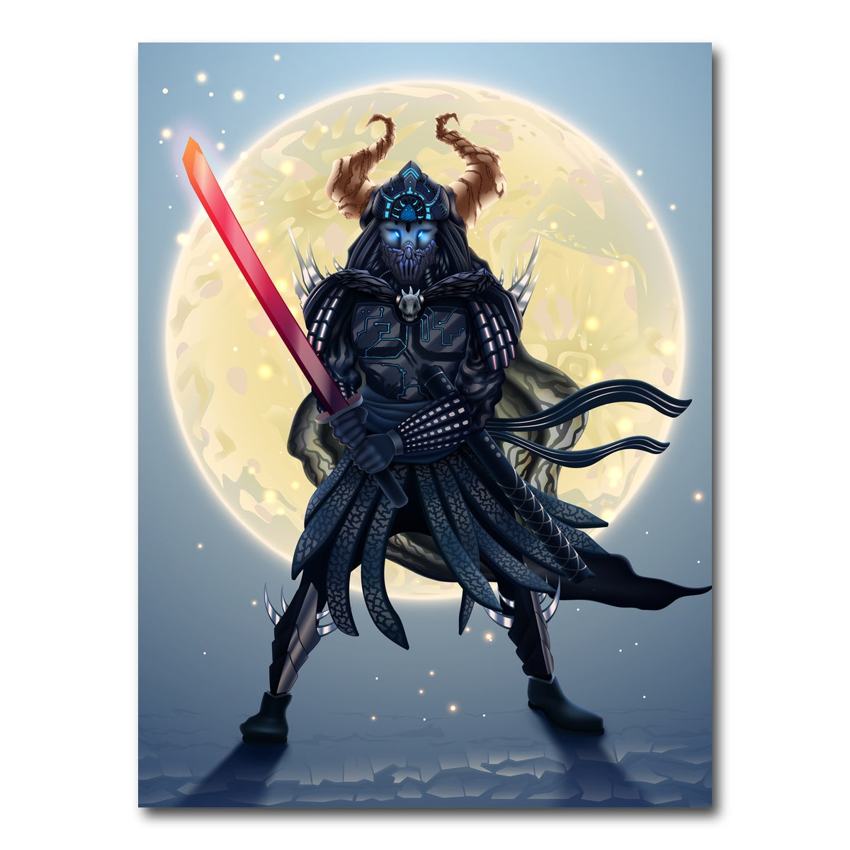 AUTO-MOCKUP WHITE | Samurai Over Moon | 1 Piece | Gallery Wrap Canvas | group=3x4
