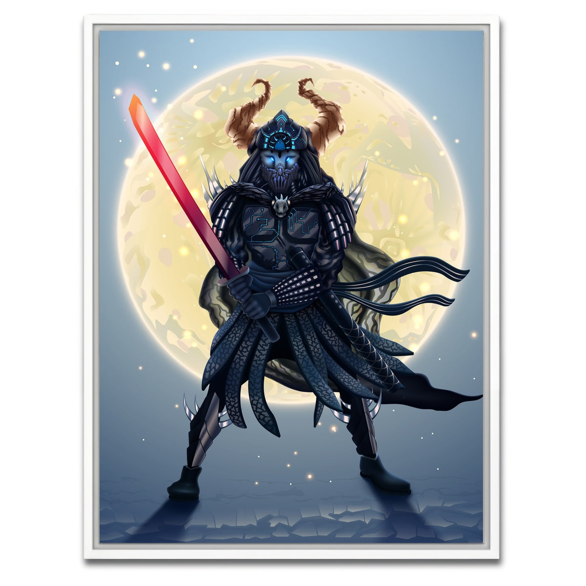 AUTO-MOCKUP WHITE | Samurai Over Moon | 1 Piece | White Framed Canvas | group=3x4