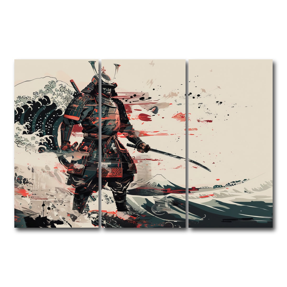 AUTO-MOCKUP WHITE | Samurai Warrior | 3 Piece | Gallery Wrap Canvas | group=12x24