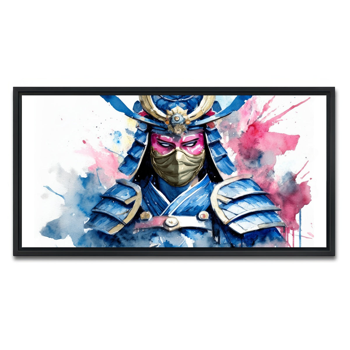 AUTO-MOCKUP WHITE | Samurai Watercolor Masked | 1 Piece | Black Framed Canvas | group=2x1