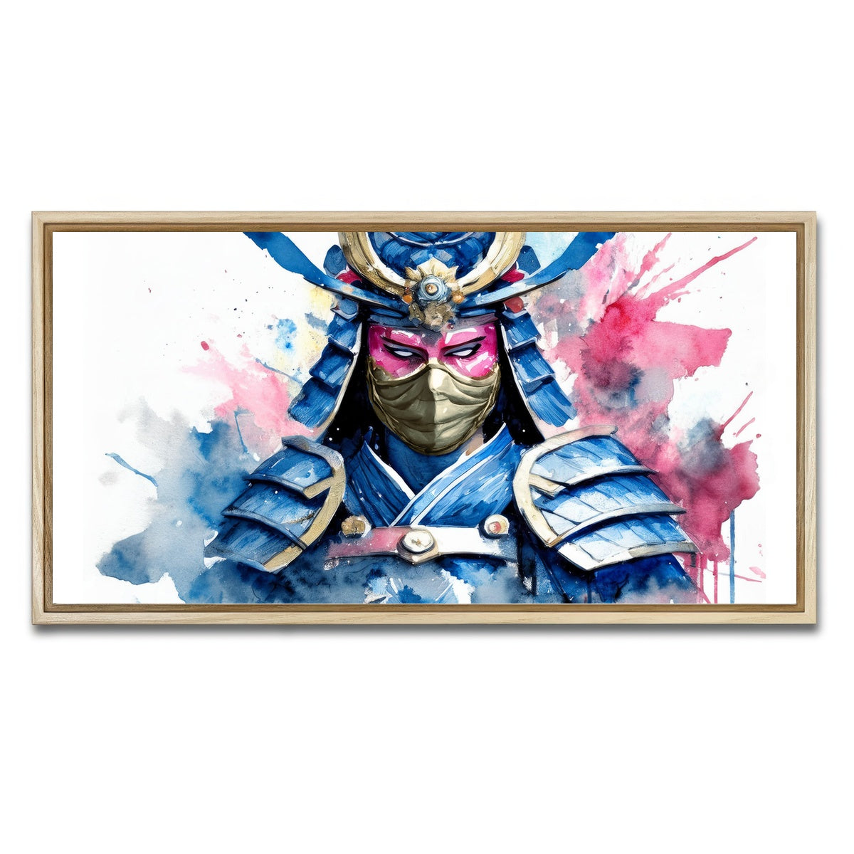 AUTO-MOCKUP WHITE | Samurai Watercolor Masked | 1 Piece | Natural Framed Canvas | group=2x1