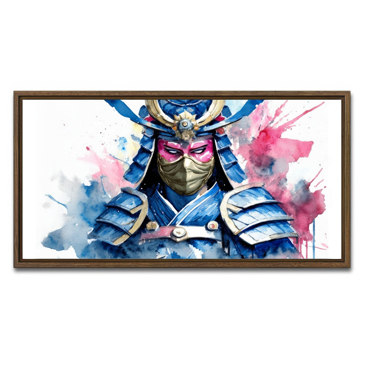 AUTO-MOCKUP WHITE | Samurai Watercolor Masked | 1 Piece | Walnut Framed Canvas | group=2x1