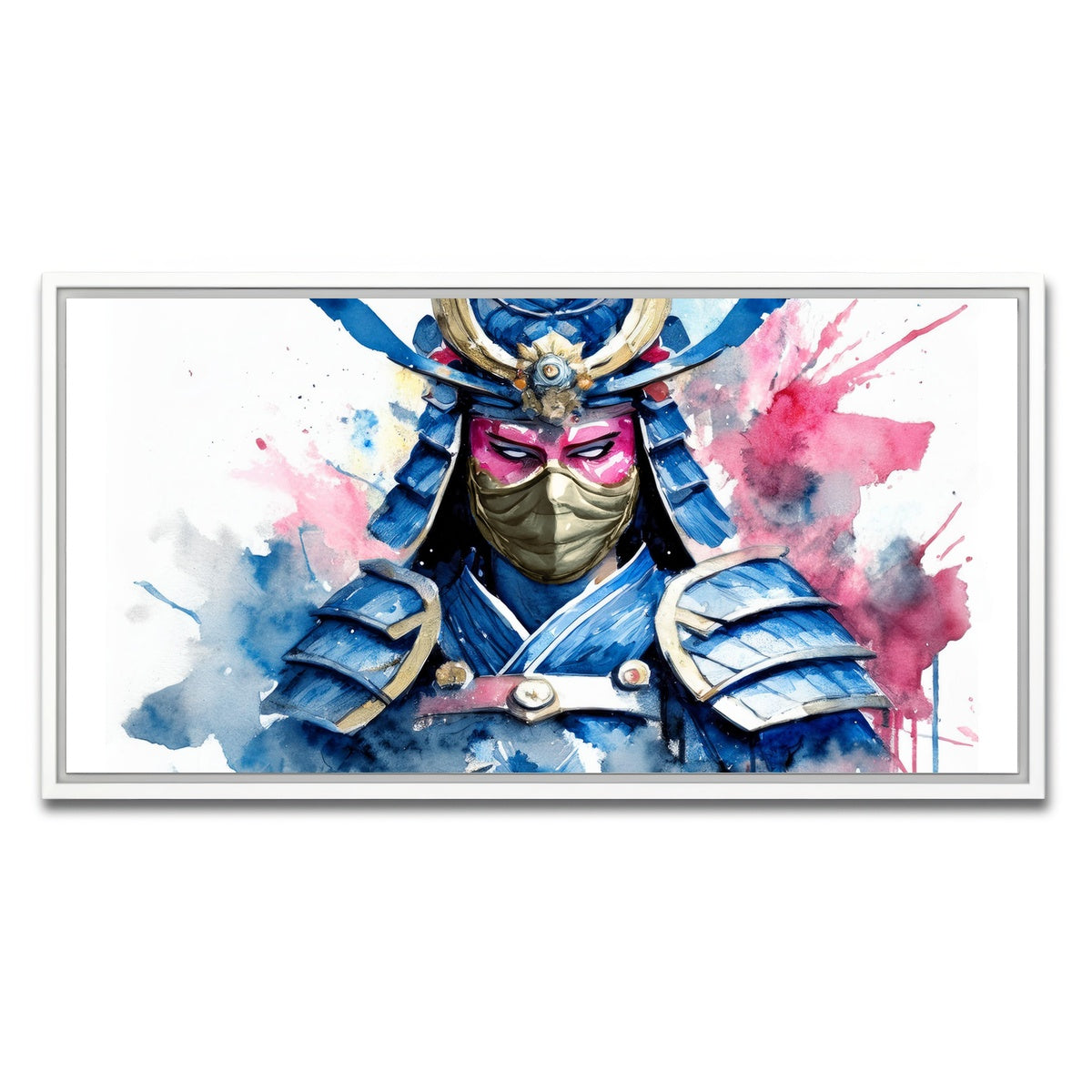 AUTO-MOCKUP WHITE | Samurai Watercolor Masked | 1 Piece | White Framed Canvas | group=2x1
