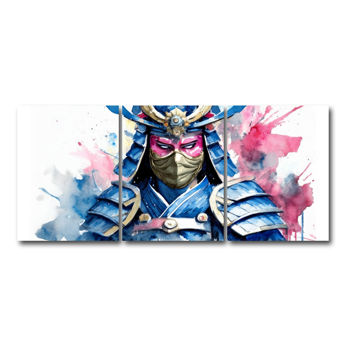 AUTO-MOCKUP WHITE | Samurai Watercolor Masked | 3 Piece | Gallery Wrap Canvas | group=18x24