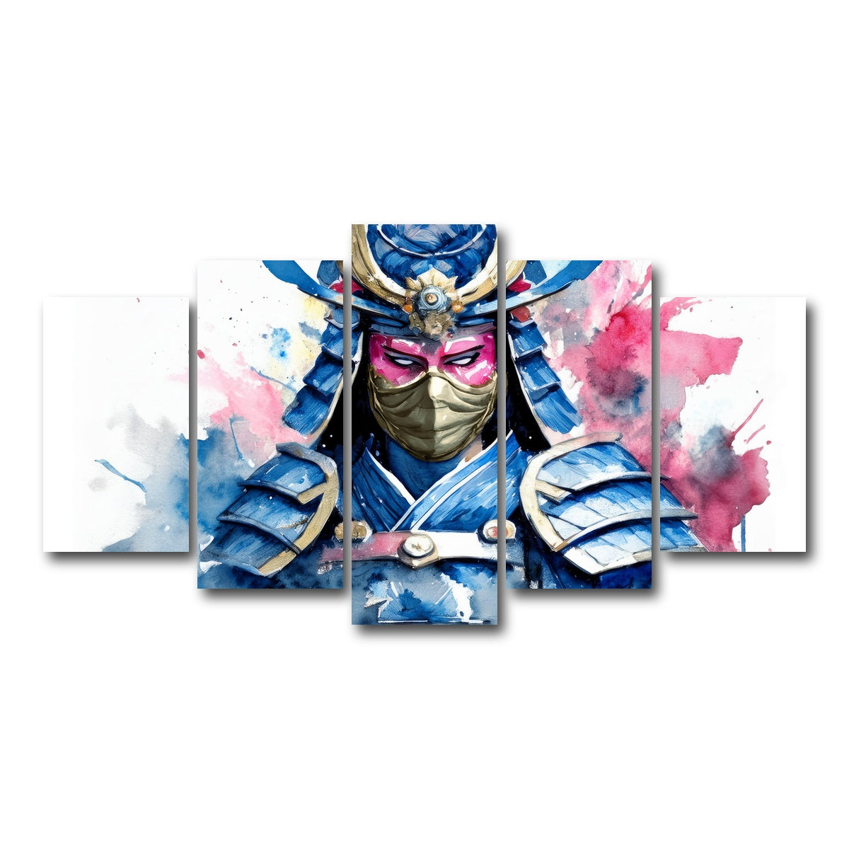 AUTO-MOCKUP WHITE | Samurai Watercolor Masked | 5 Piece | Gallery Wrap Canvas | group=5_normal