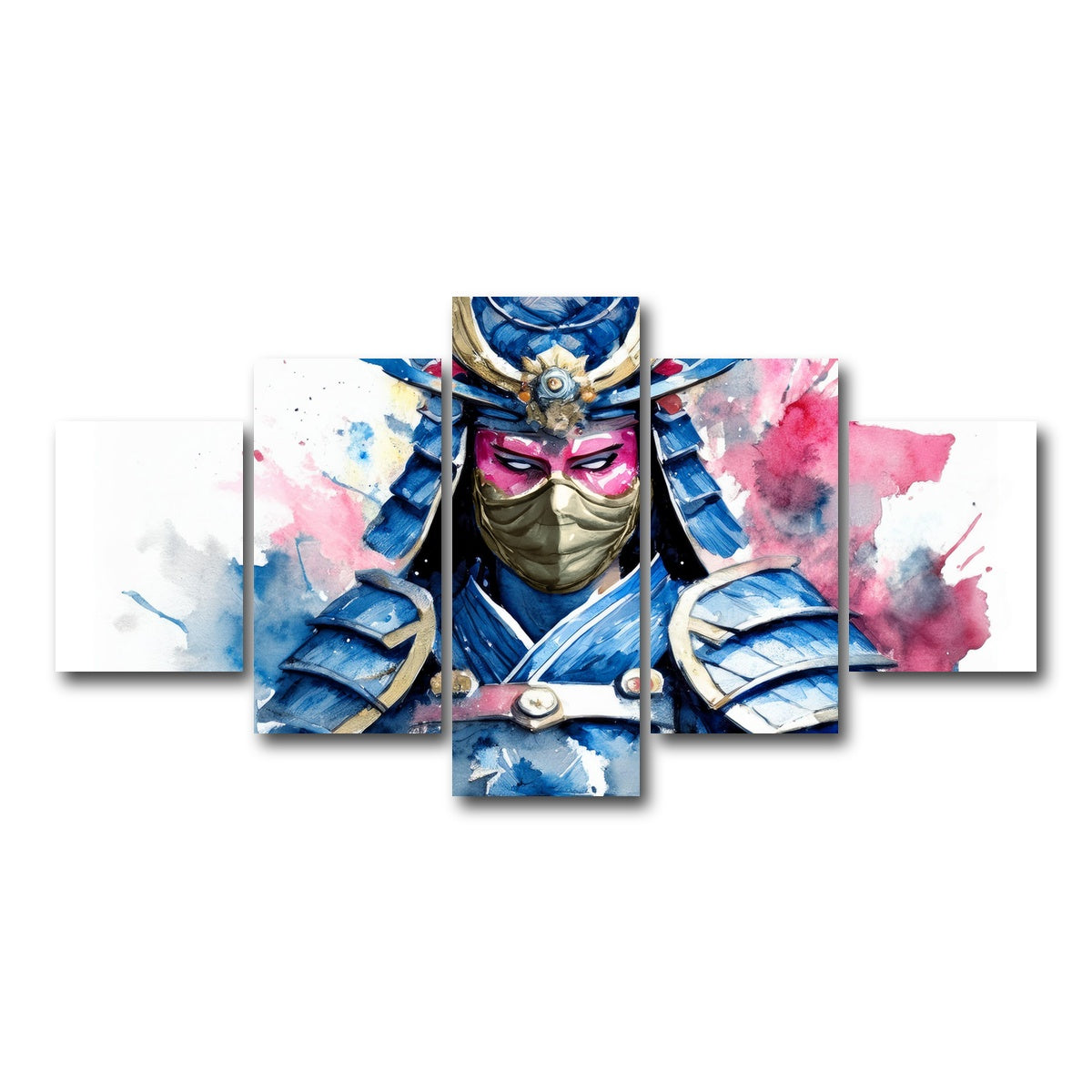 AUTO-MOCKUP WHITE | Samurai Watercolor Masked | 5 Piece | Gallery Wrap Canvas | group=5_short