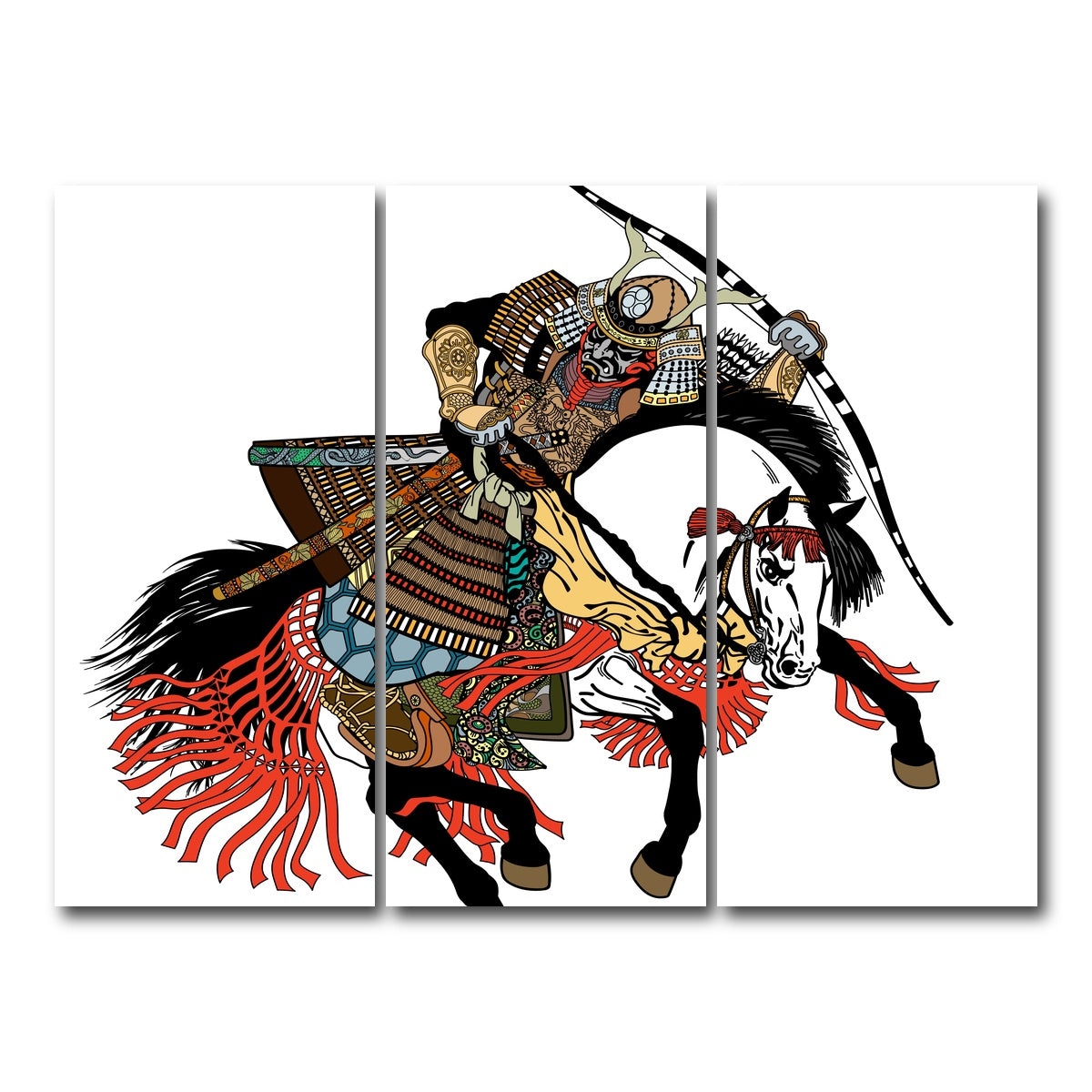AUTO-MOCKUP WHITE | Samurai archer wearing war mask | 3 Piece | Gallery Wrap Canvas | group=8x18