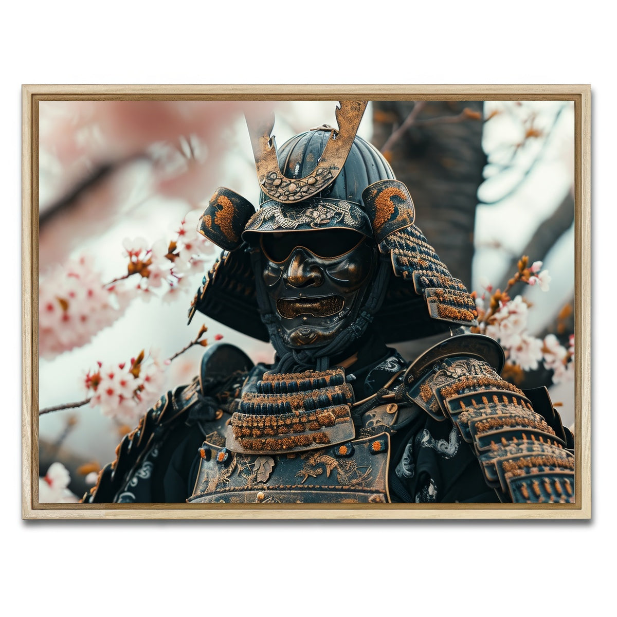 AUTO-MOCKUP WHITE | Samurai armor with cherry blossoms | 1 Piece | Natural Framed Canvas | group=4x3