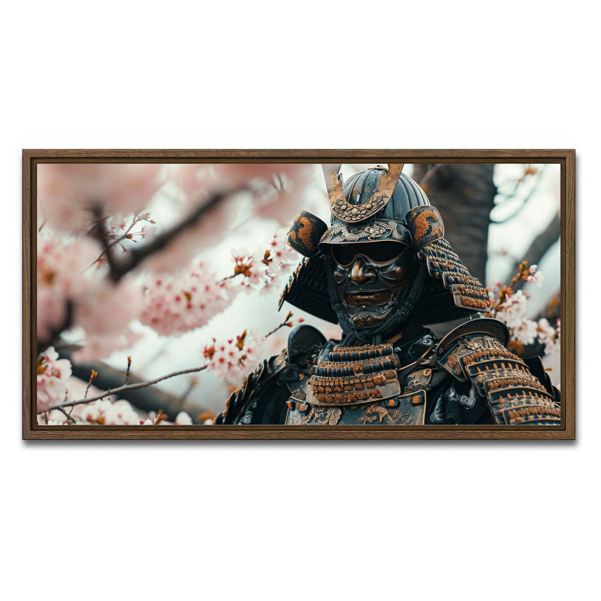 AUTO-MOCKUP WHITE | Samurai armor with cherry blossoms | 1 Piece | Walnut Framed Canvas | group=2x1
