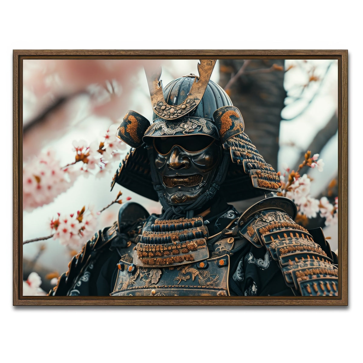 AUTO-MOCKUP WHITE | Samurai armor with cherry blossoms | 1 Piece | Walnut Framed Canvas | group=4x3