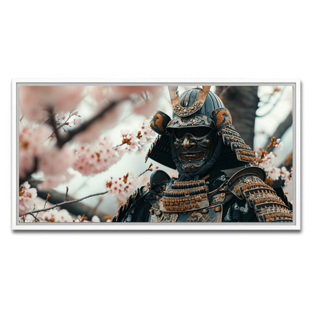 AUTO-MOCKUP WHITE | Samurai armor with cherry blossoms | 1 Piece | White Framed Canvas | group=2x1